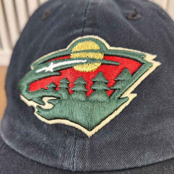 Minnesota Wild Hat '47 Brand Strapback Dad Cap Black NHL Hockey Distressed Sport - Picture 3 of 11
